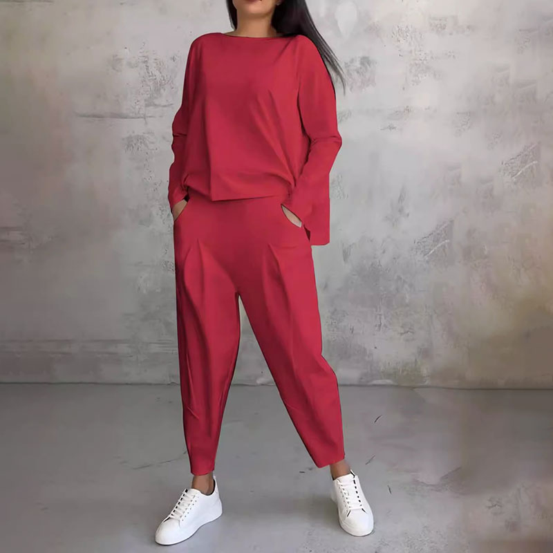 Conjunto de 2 piezas: manga larga con cuello redondo y pantalón