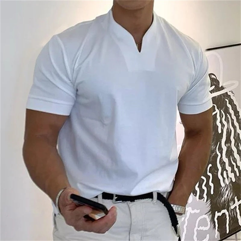 Camiseta deportiva de algodón con cuello en V para hombre: ideal para entrenar y el tiempo libre