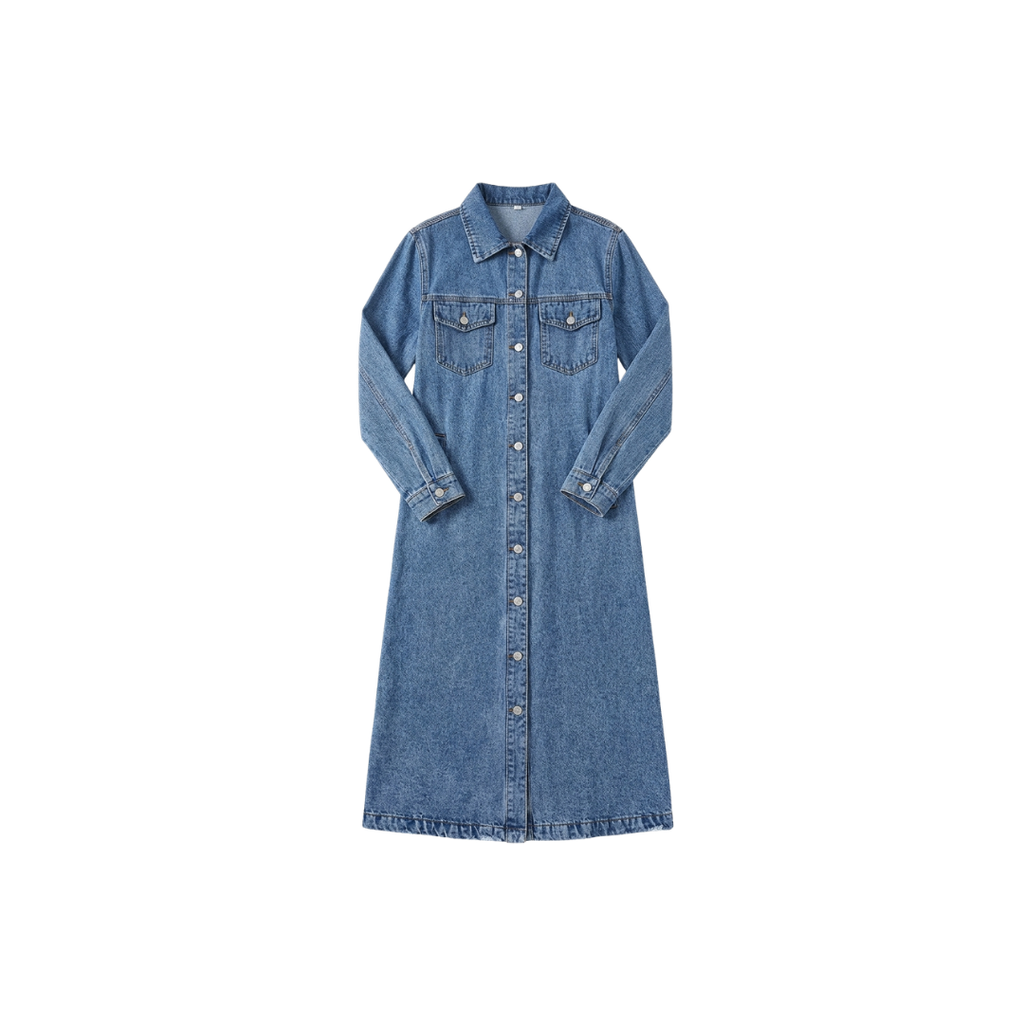 Abrigo largo de mezclilla con botones para mujer, estilo informal