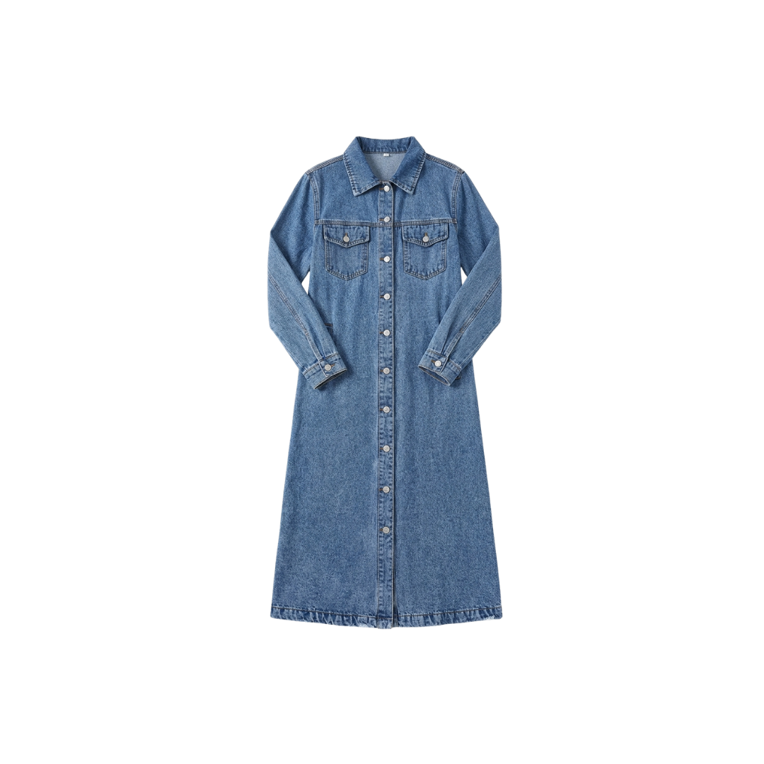 Abrigo largo de mezclilla con botones para mujer, estilo informal