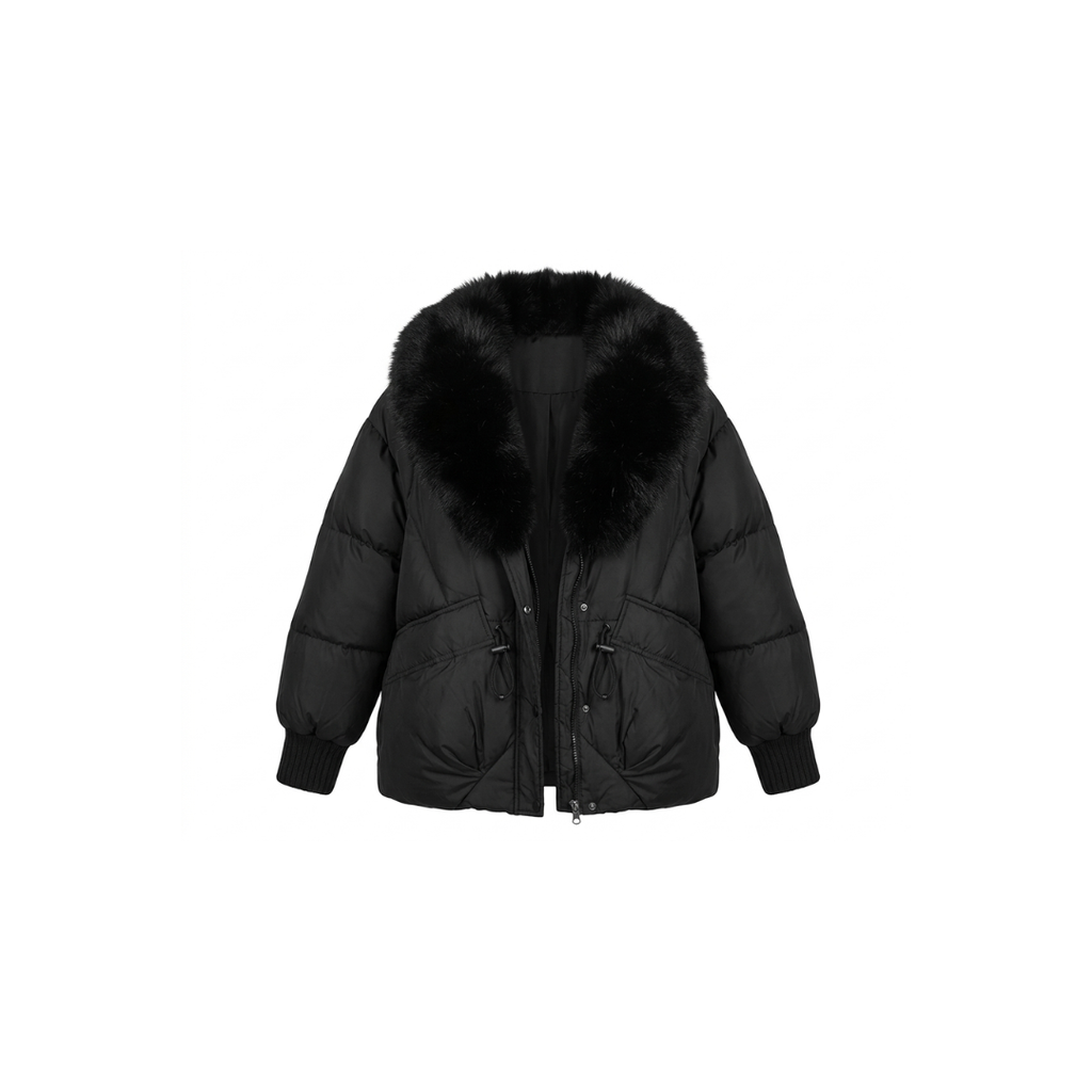 Elegante chaqueta acolchada con cuello de piel sintética
