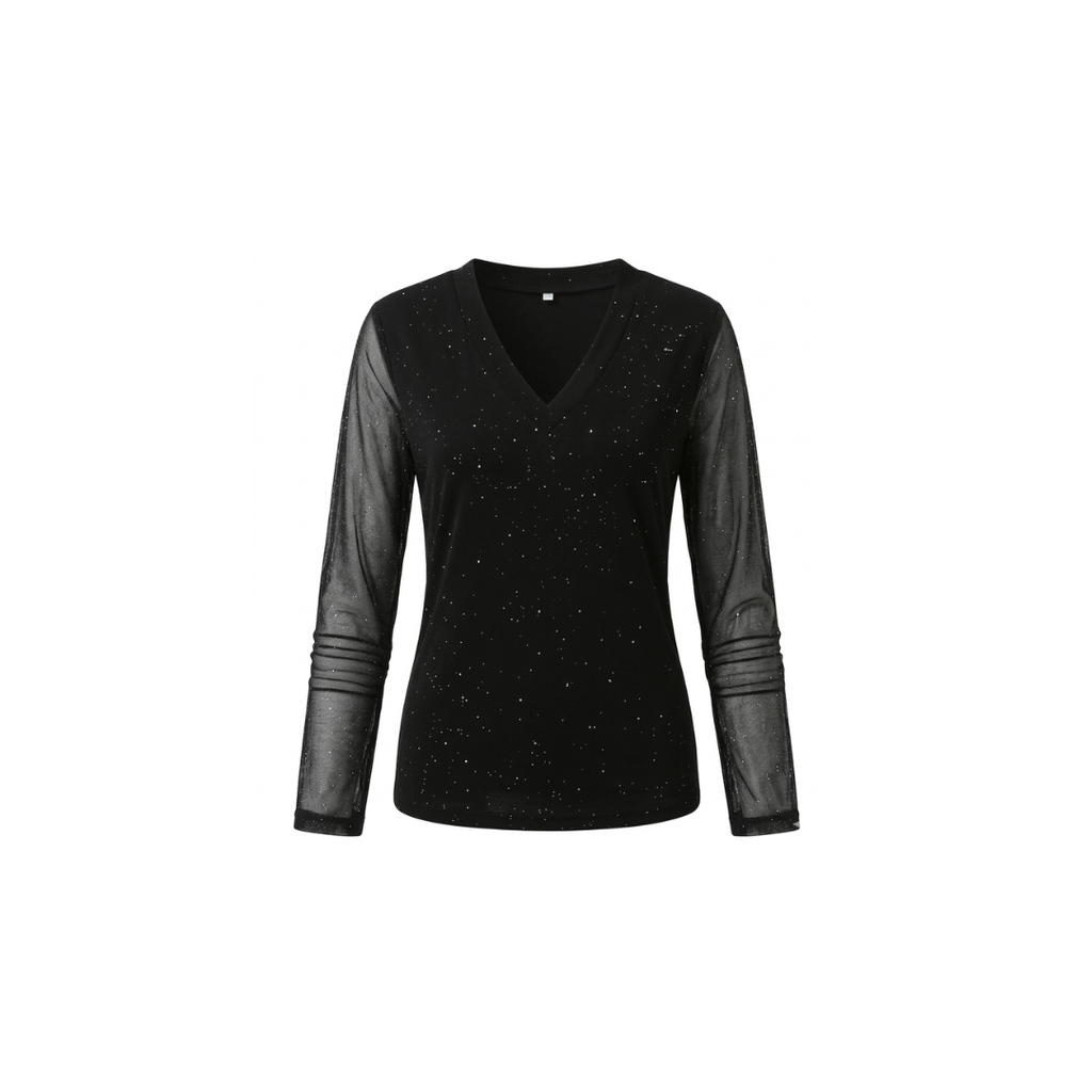 Top de manga larga con cuello en V para mujer Sparkle Crossover