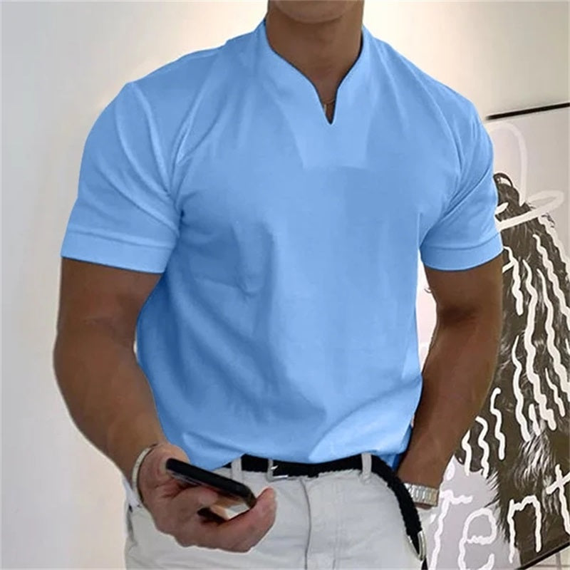 Camiseta deportiva de algodón con cuello en V para hombre: ideal para entrenar y el tiempo libre