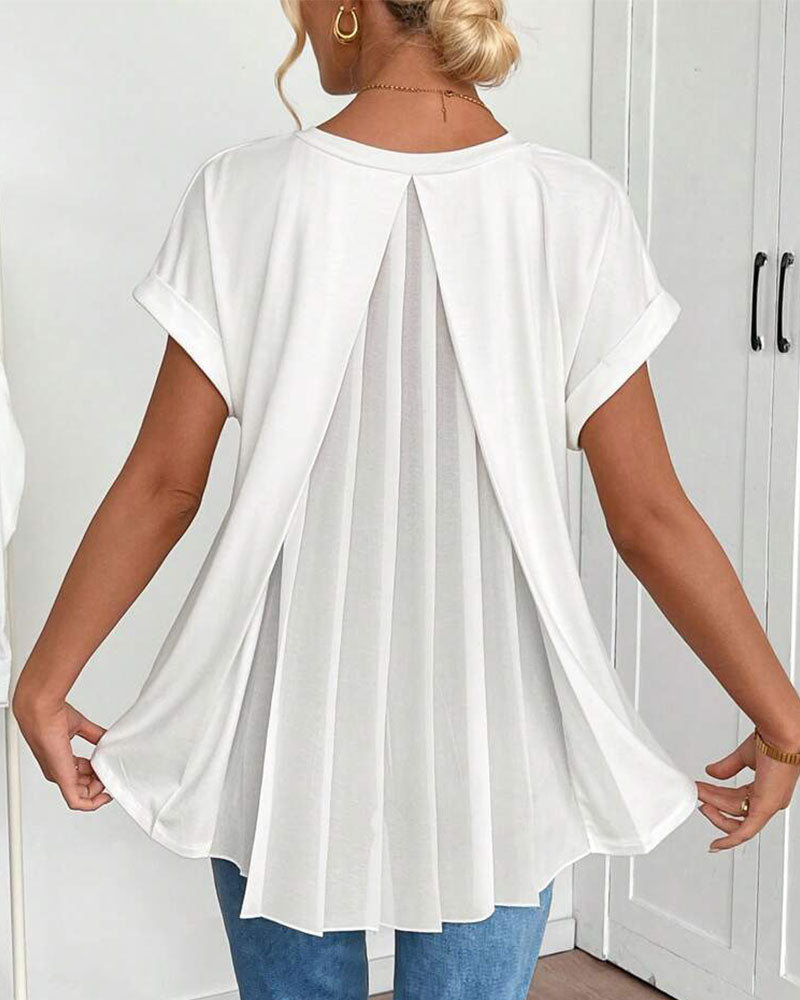 Camiseta de manga corta, color sólido, patchwork