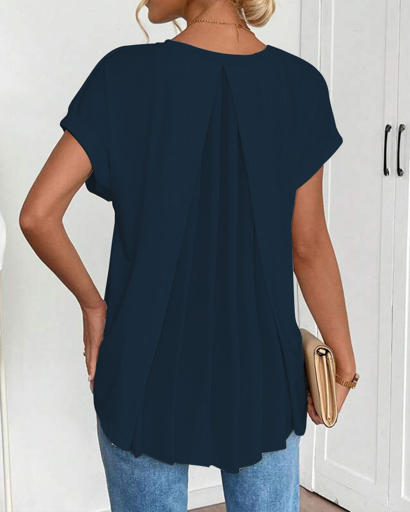 Camiseta de manga corta, color sólido, patchwork