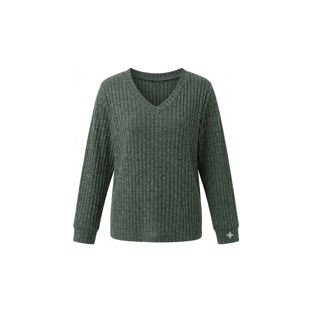 Jersey de mujer con cuello en V y manga larga en color liso