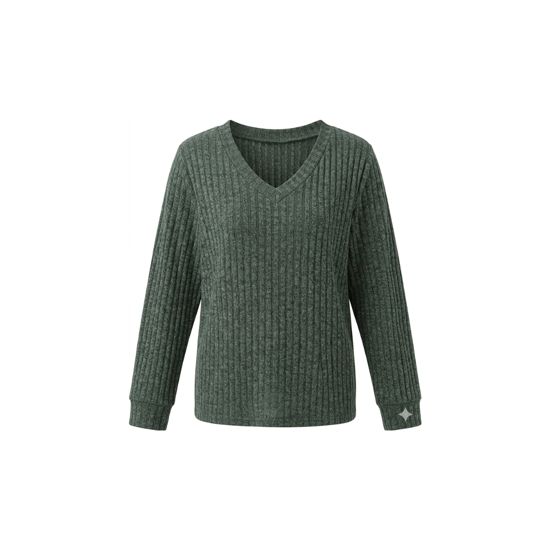 Jersey de mujer con cuello en V y manga larga en color liso