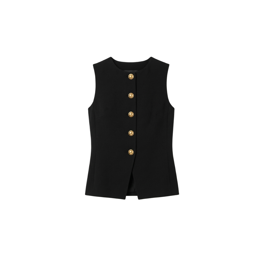 Chaleco de traje para mujer con cuello redondo y tapeta con botones