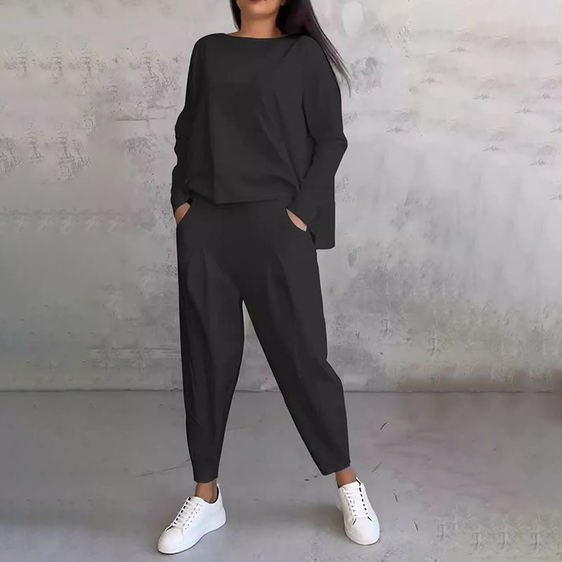 Conjunto de 2 piezas: manga larga con cuello redondo y pantalón