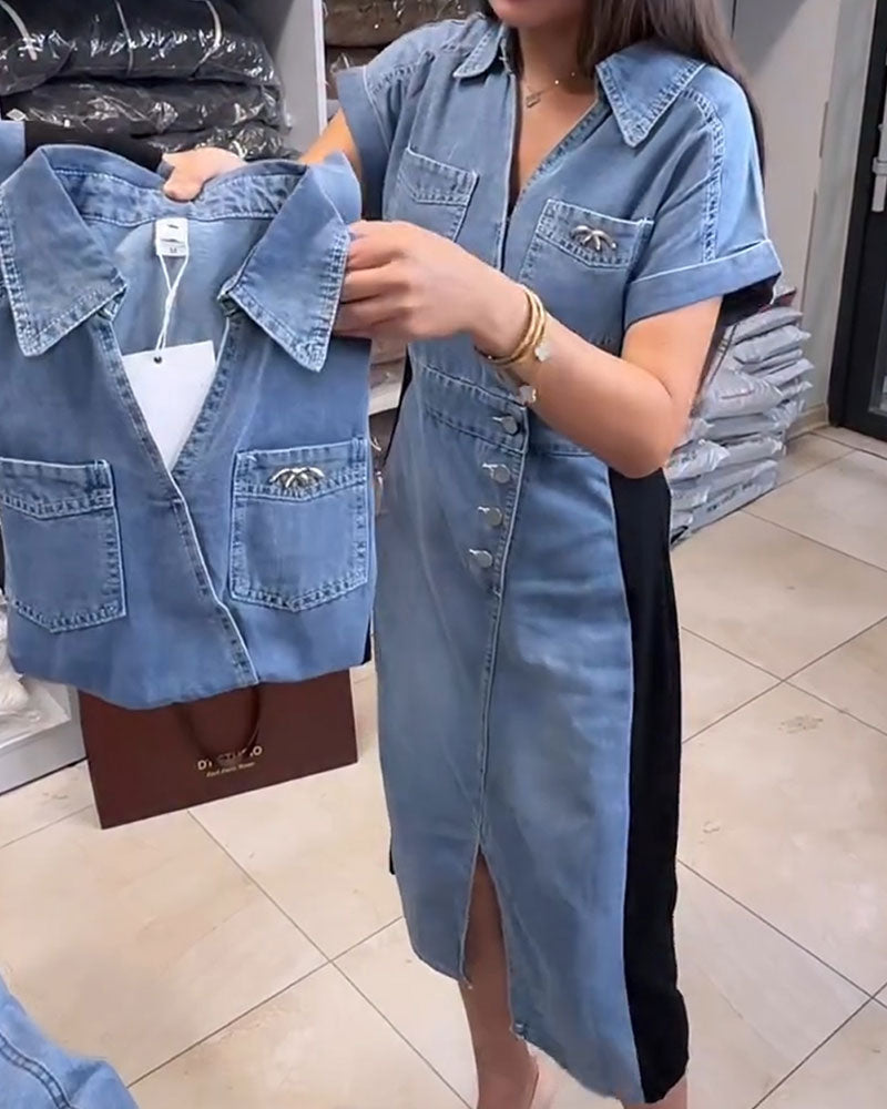 Vestido casual denim patchwork