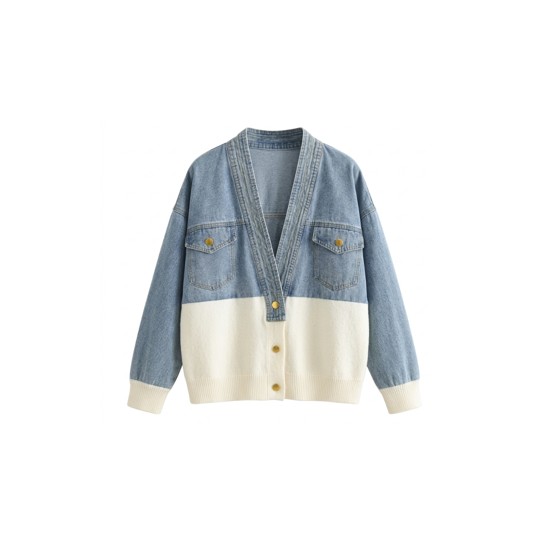 Chaqueta elegante para mujer con diseño de patchwork y mangas largas