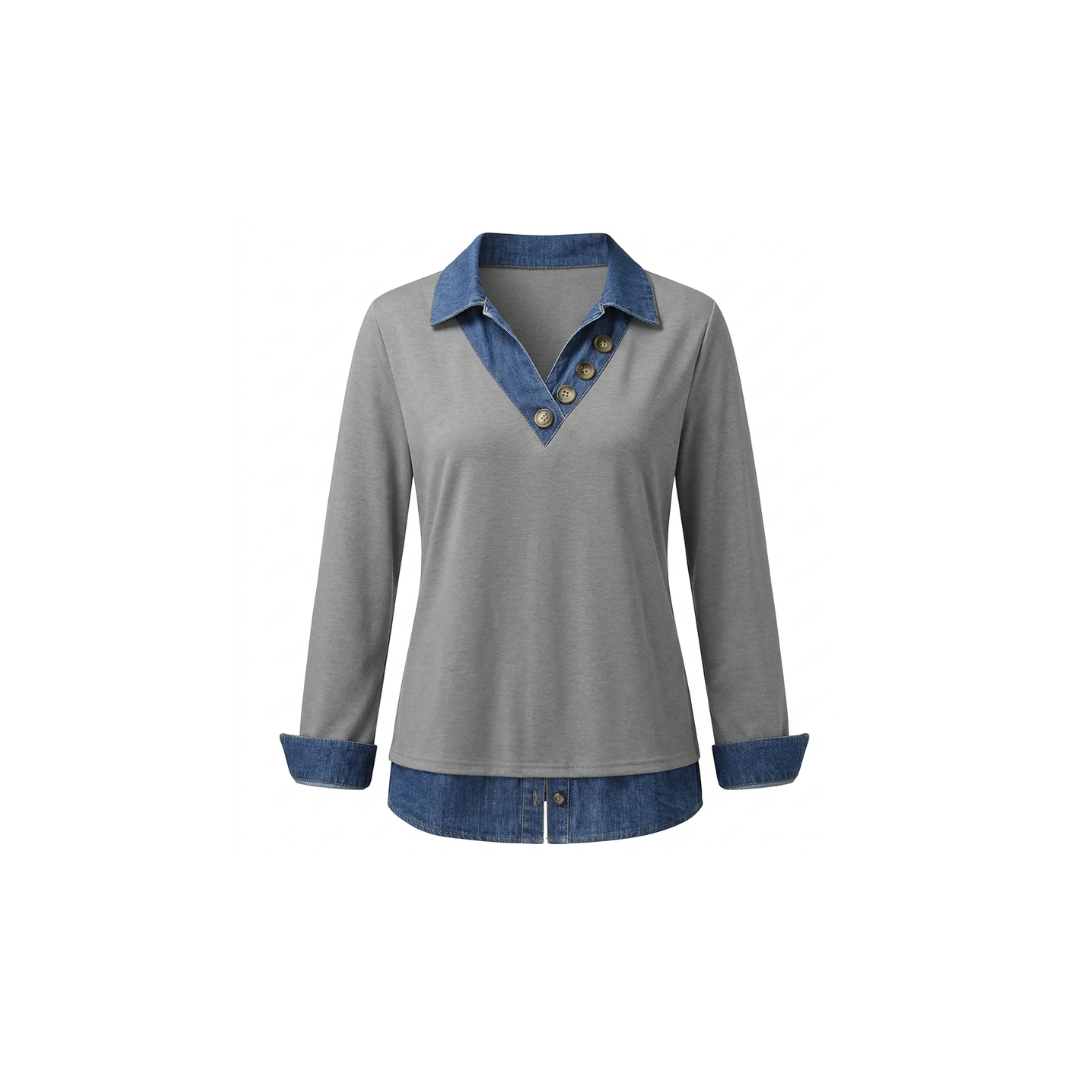 Camisa de mujer de capas con cuello vaquero