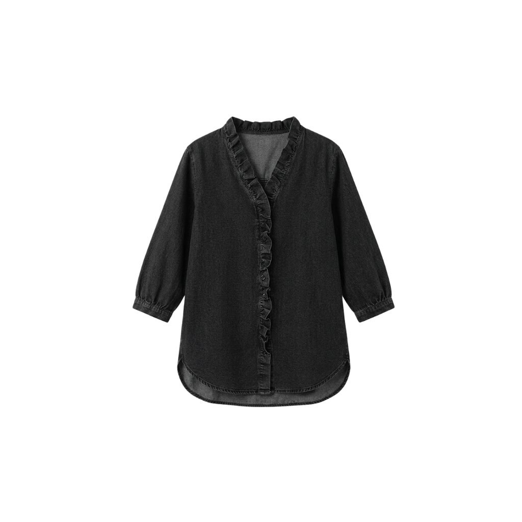 Camisa informal de mujer con cuello en V con volantes