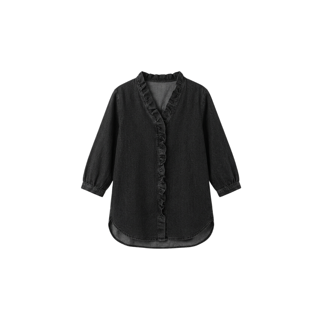 Camisa informal de mujer con cuello en V con volantes