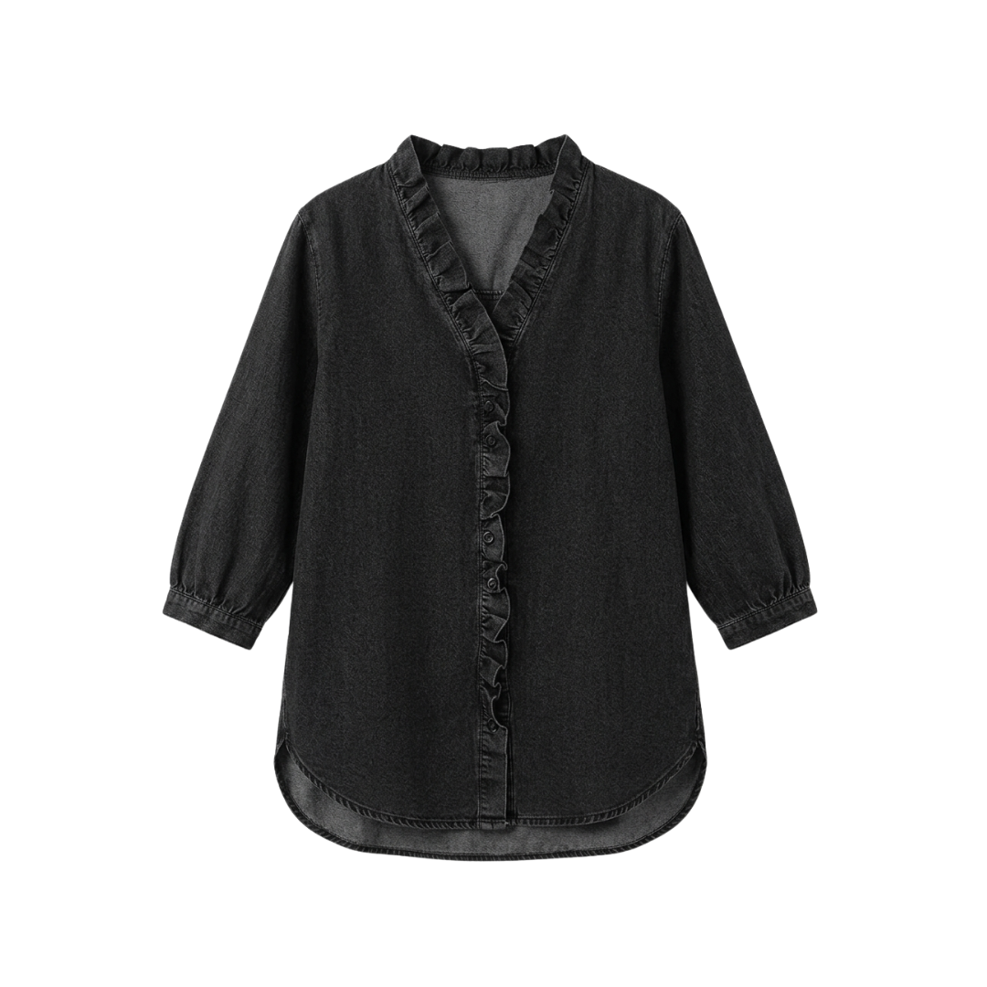 Camisa informal de mujer con cuello en V con volantes