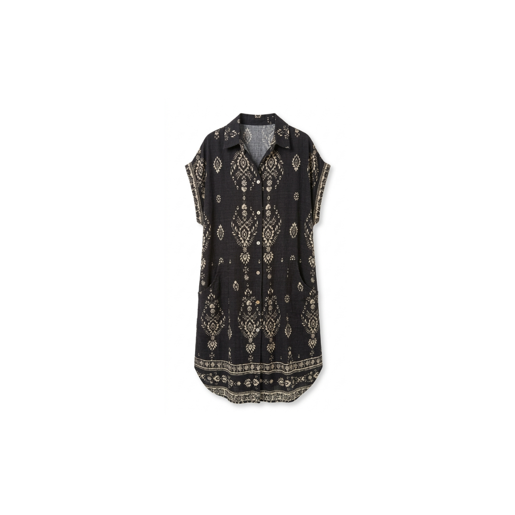 Vestido holgado de lino de manga corta para mujer