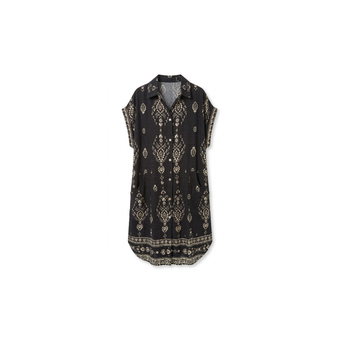 Vestido holgado de lino de manga corta para mujer