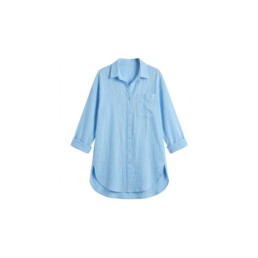 Camisa de mujer de corte holgado y largo con bototnes