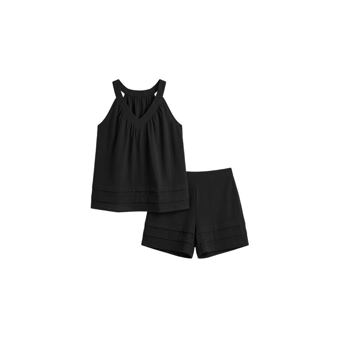 Conjunto de dos piezas sin mangas de color liso con escote en V