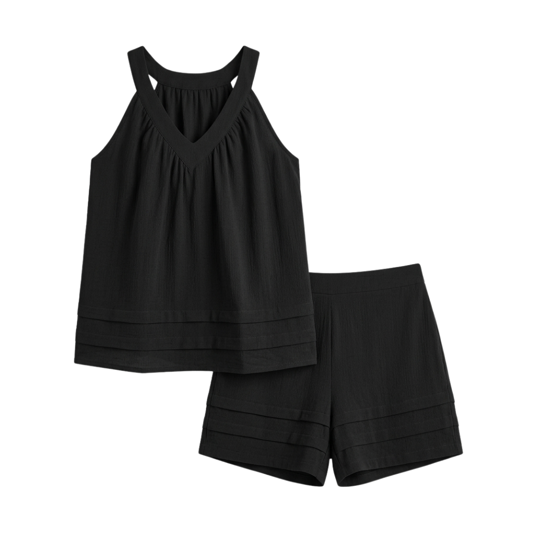 Conjunto de dos piezas sin mangas de color liso con escote en V