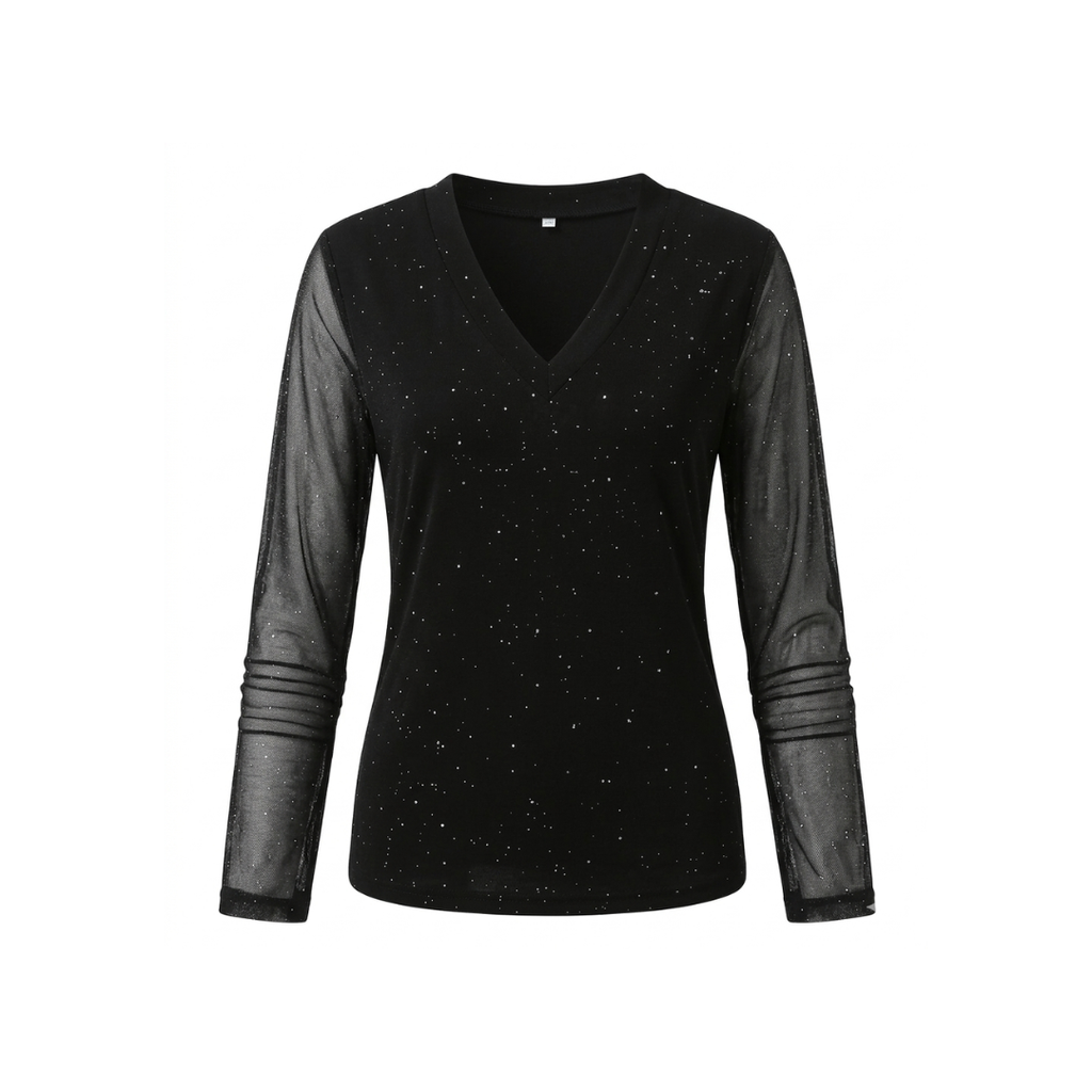 Top de manga larga con cuello en V para mujer Sparkle Crossover