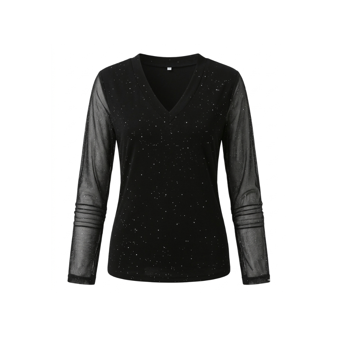 Top de manga larga con cuello en V para mujer Sparkle Crossover