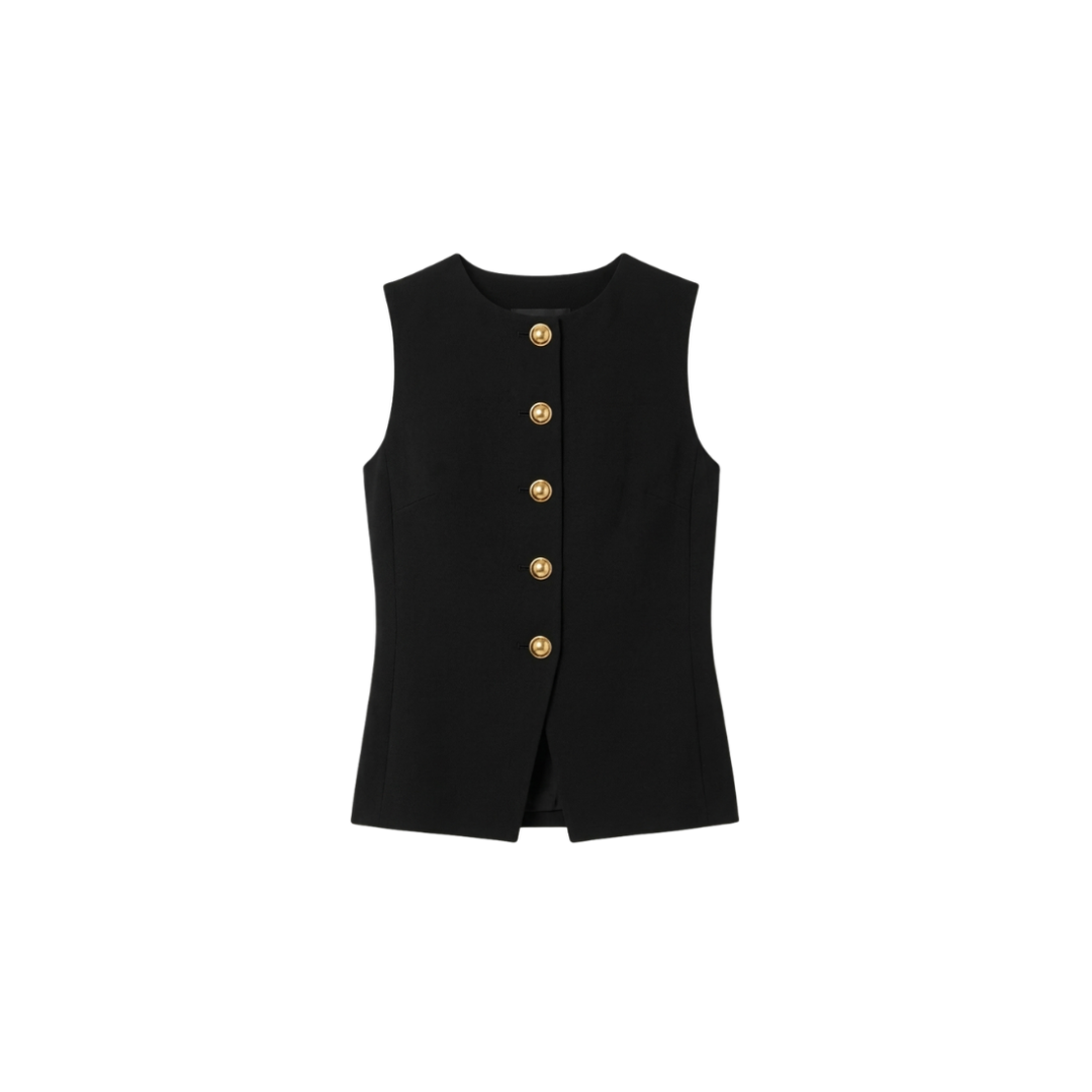 Chaleco de traje para mujer con cuello redondo y tapeta con botones