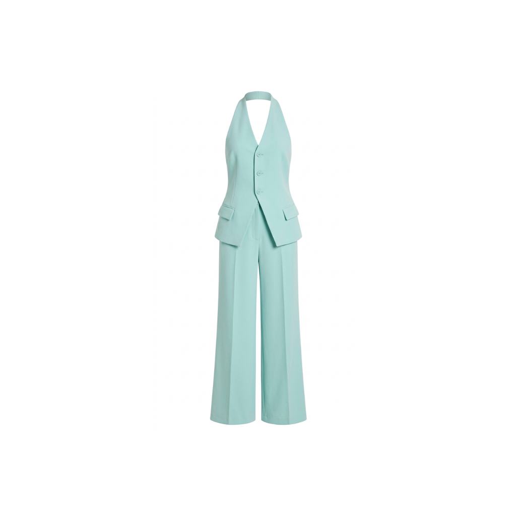 Conjunto de top de tirantes y pantalón de pierna ancha para mujer