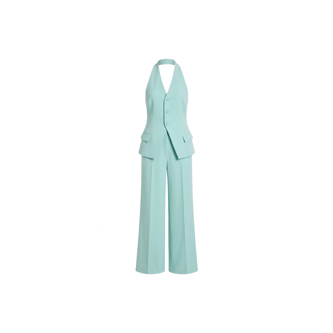 Conjunto de top de tirantes y pantalón de pierna ancha para mujer