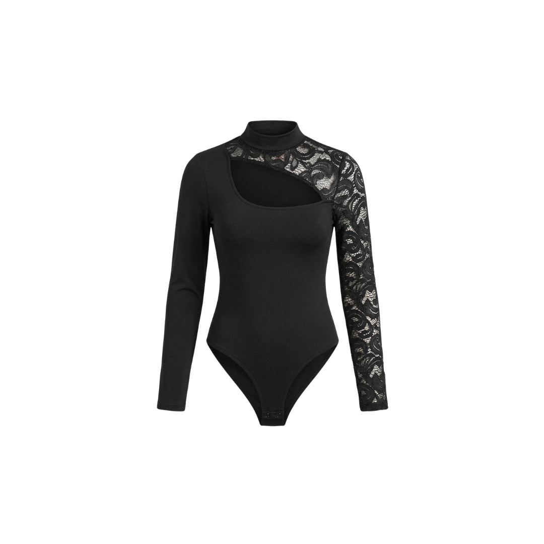 Top de mujer con corte asimétrico y mangas de encaje