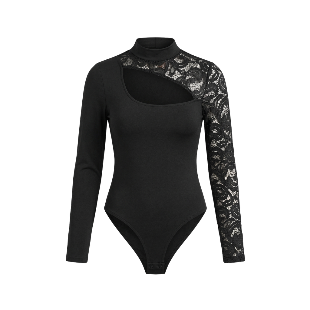 Top de mujer con corte asimétrico y mangas de encaje