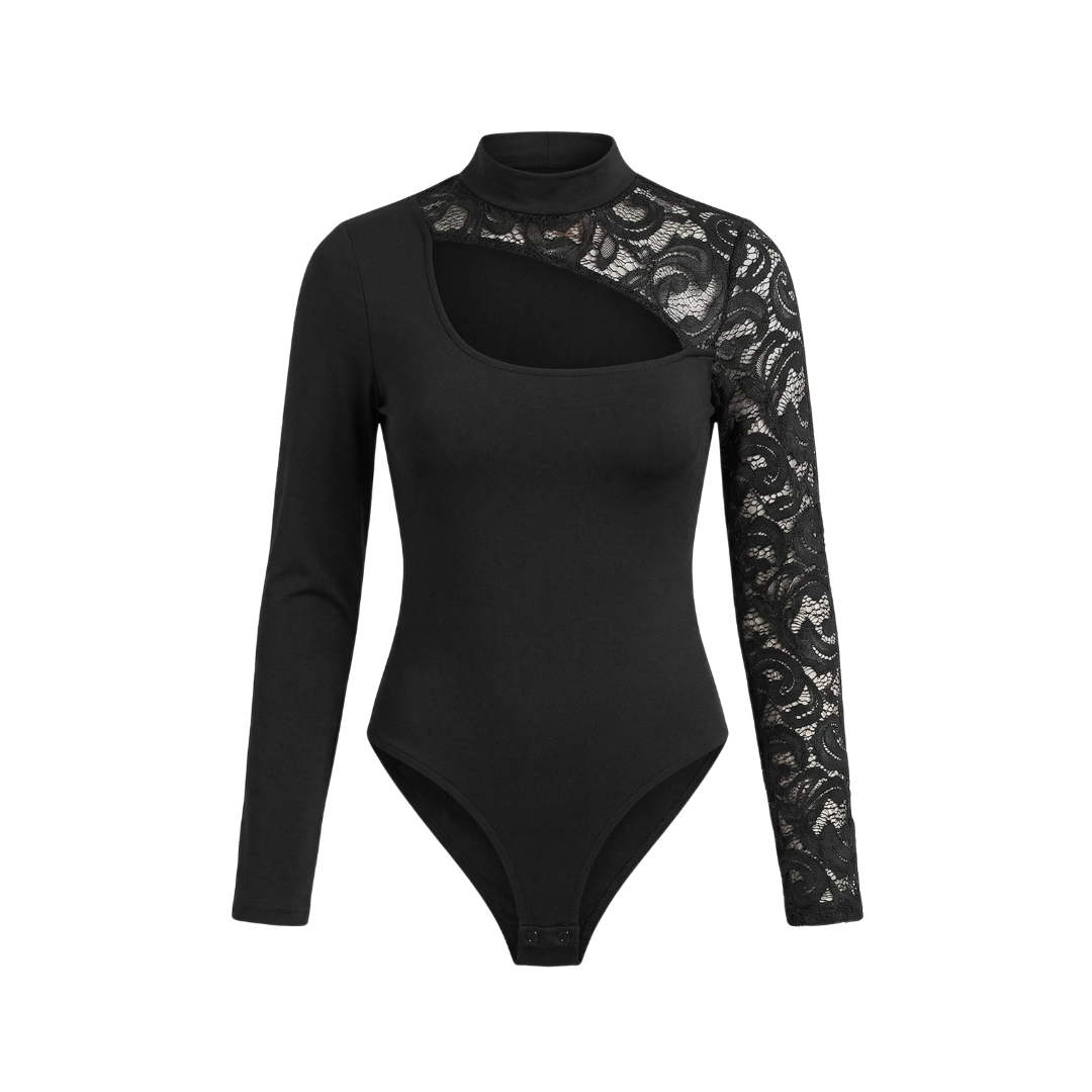 Top de mujer con corte asimétrico y mangas de encaje