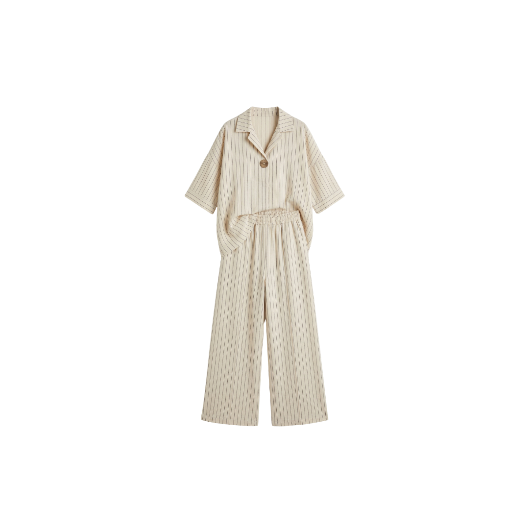 Conjunto de 2 piezas para mujer: top a rayas y pantalón de pierna ancha