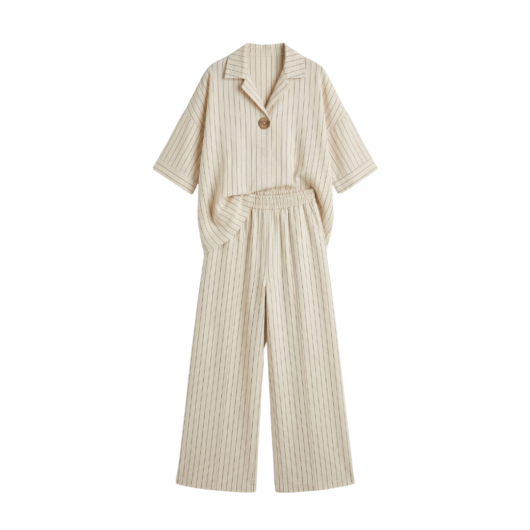 Conjunto de 2 piezas para mujer: top a rayas y pantalón de pierna ancha