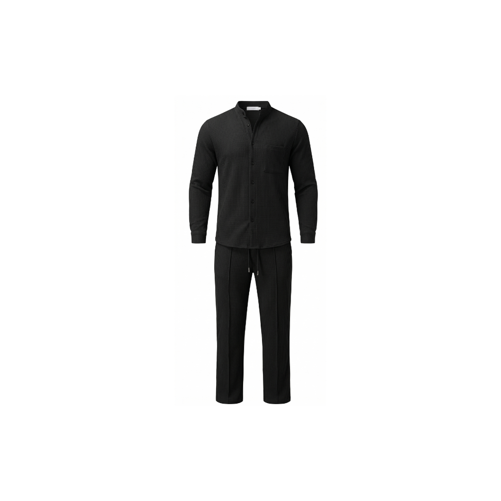 Conjunto de dos piezas de tejido gofrado para hombre: cómodo, transpirable y de estilo versátil