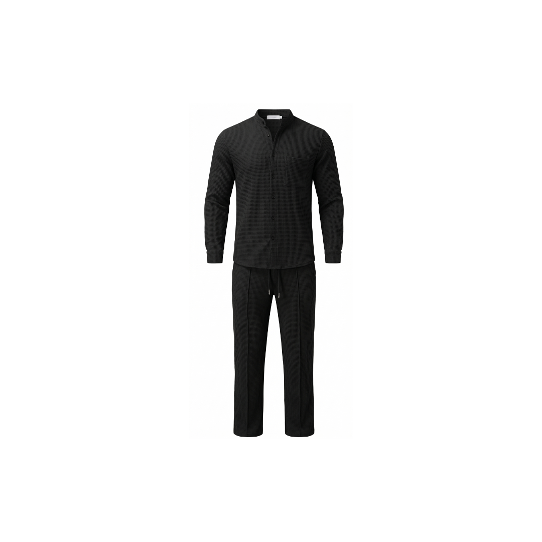 Conjunto de dos piezas de tejido gofrado para hombre: cómodo, transpirable y de estilo versátil