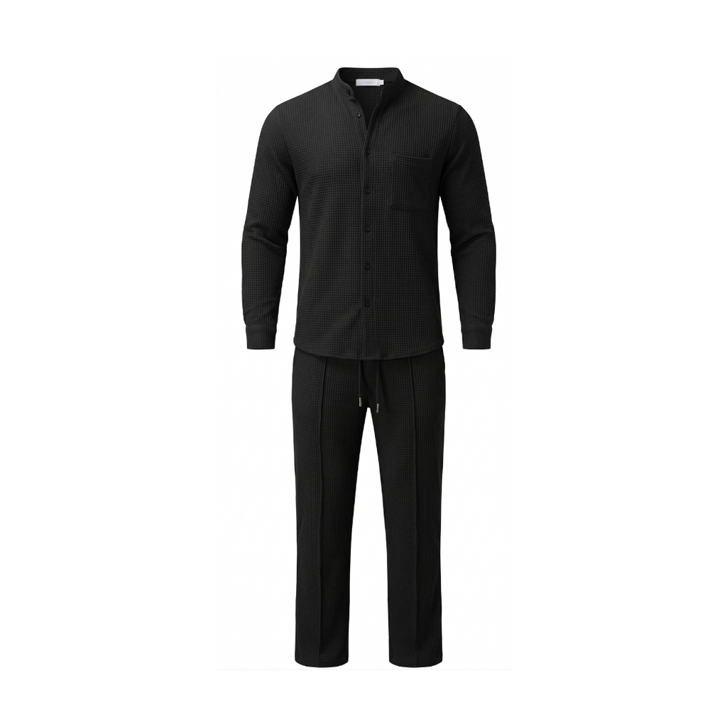 Conjunto de dos piezas de tejido gofrado para hombre: cómodo, transpirable y de estilo versátil