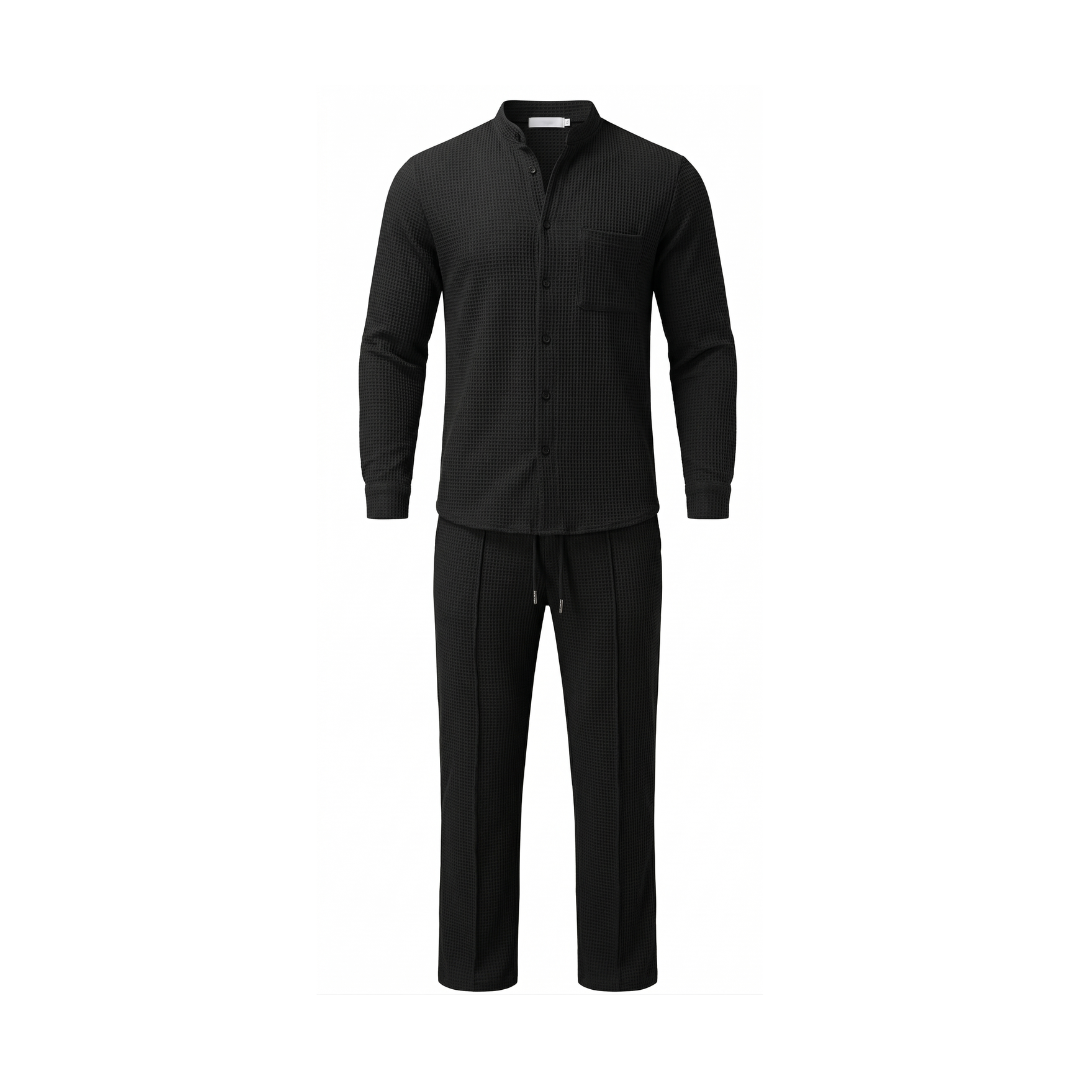 Conjunto de dos piezas de tejido gofrado para hombre: cómodo, transpirable y de estilo versátil