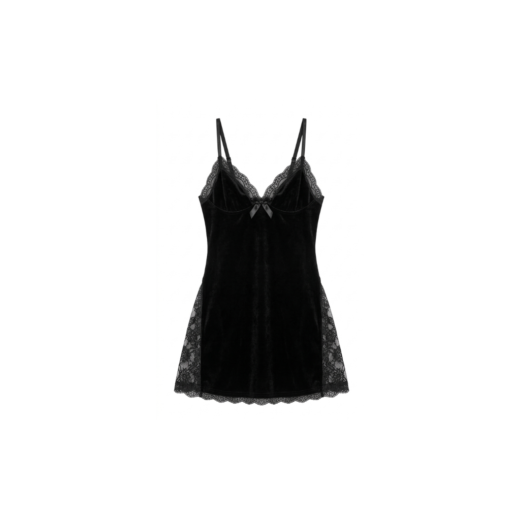 Vestido sexy con lazo y abertura, ribete de encaje