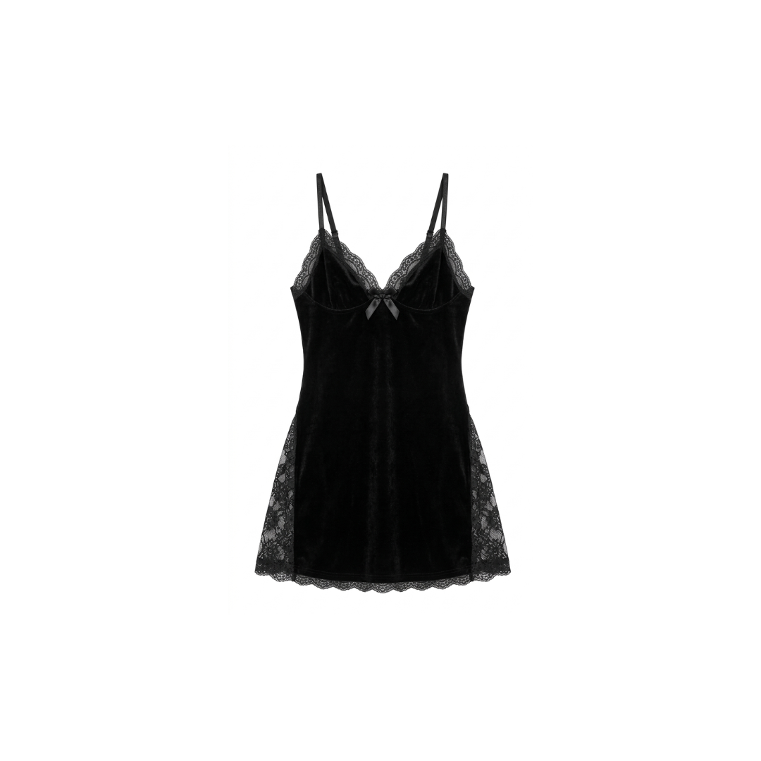 Vestido sexy con lazo y abertura, ribete de encaje