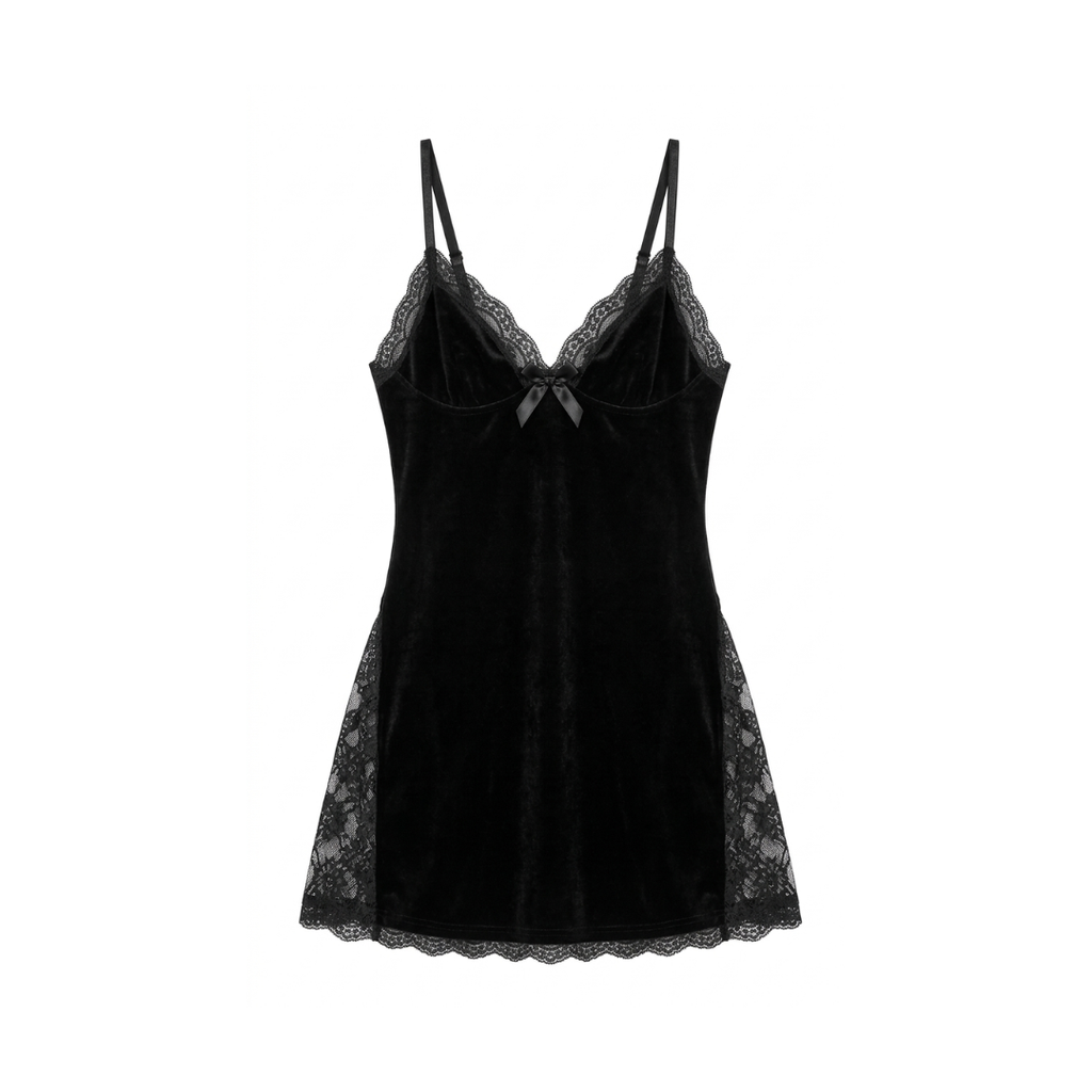 Vestido sexy con lazo y abertura, ribete de encaje