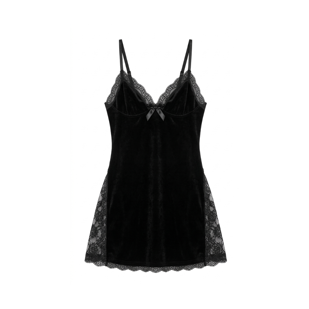 Vestido sexy con lazo y abertura, ribete de encaje