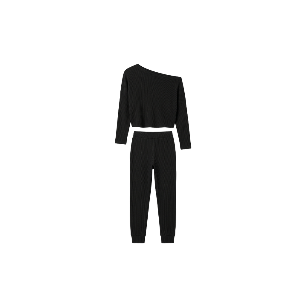 Conjunto de camiseta sin mangas de manga larga y pantalón con cintura elástica y cordón ajustable.