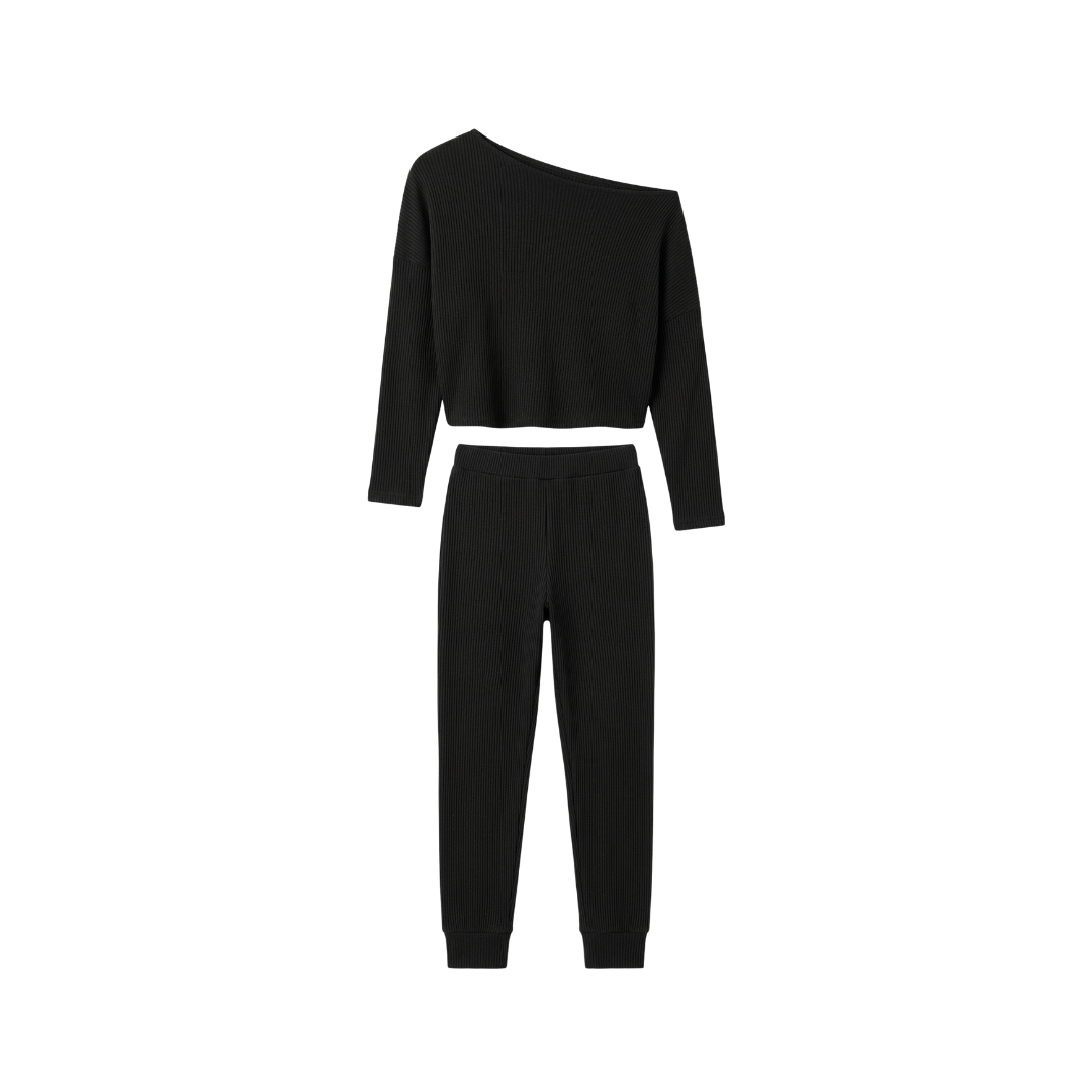 Conjunto de camiseta sin mangas de manga larga y pantalón con cintura elástica y cordón ajustable.