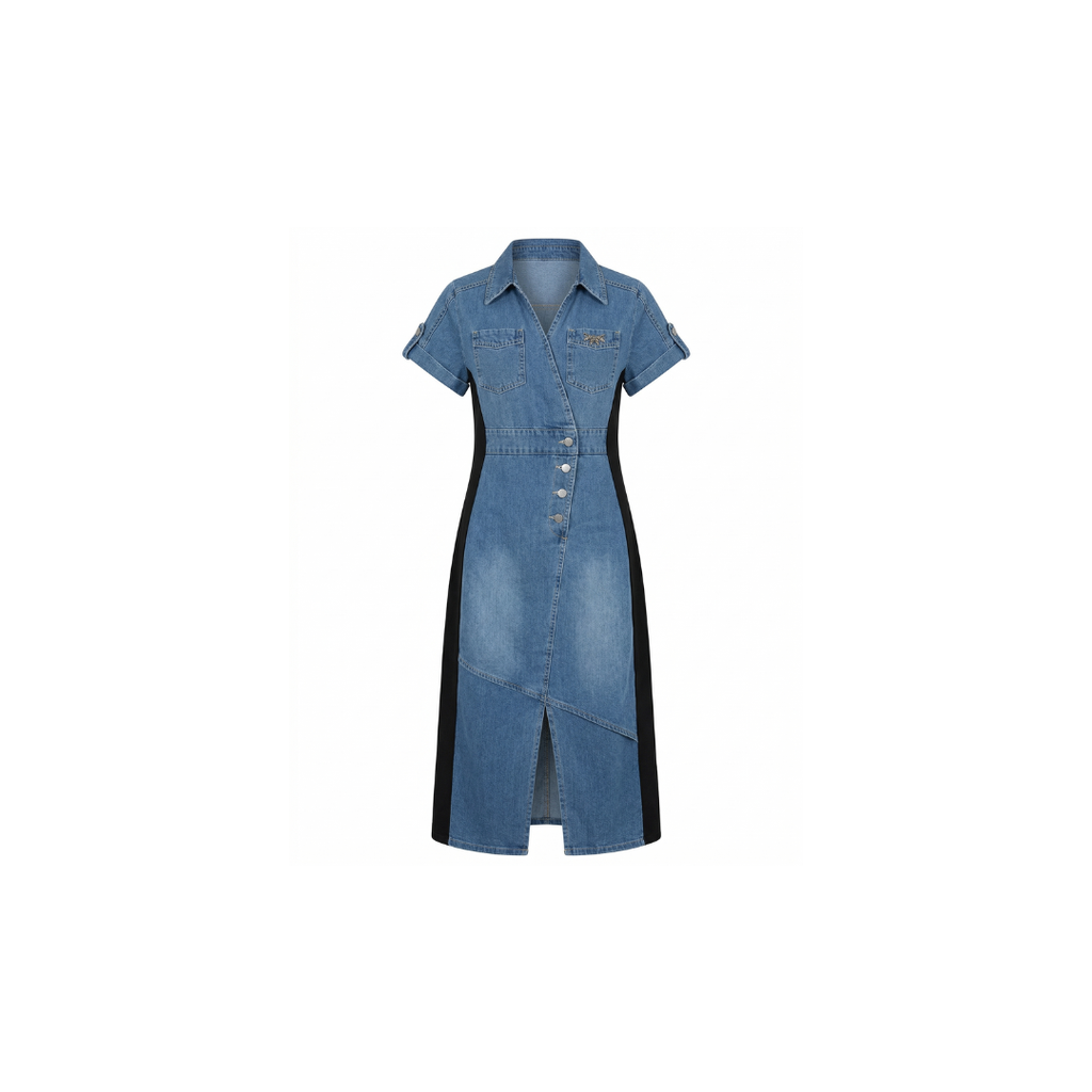 Vestido casual denim patchwork