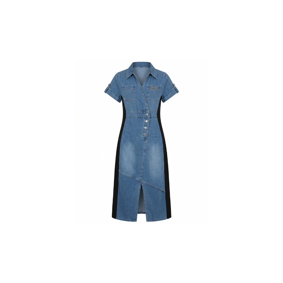 Vestido casual denim patchwork