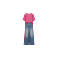 Conjunto de 2 piezas para mujer: top rosa brillante y pantalón con estampado de leopardo. Holgado, cómodo y transpirable. Ideal para el tiempo libre y salidas. Tallas: S-5XL.