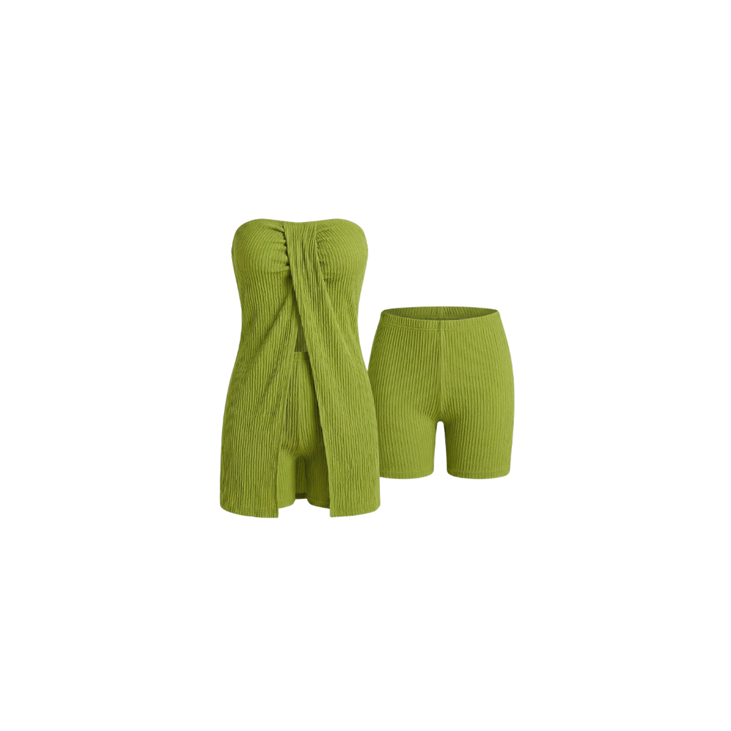 Conjunto de dos piezas para mujer: Top sin tirantes con abertura en el bajo y shorts