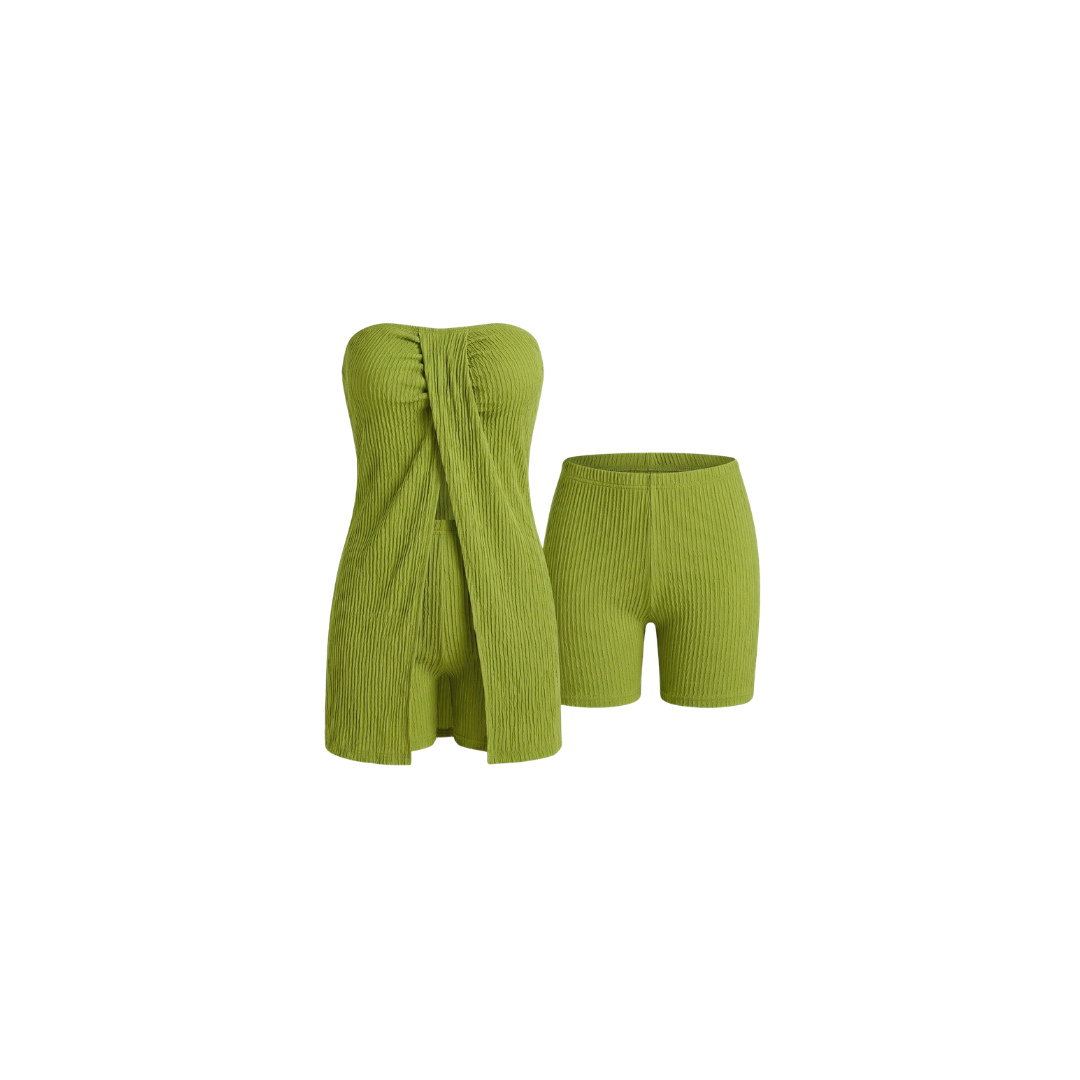 Conjunto de dos piezas para mujer: Top sin tirantes con abertura en el bajo y shorts