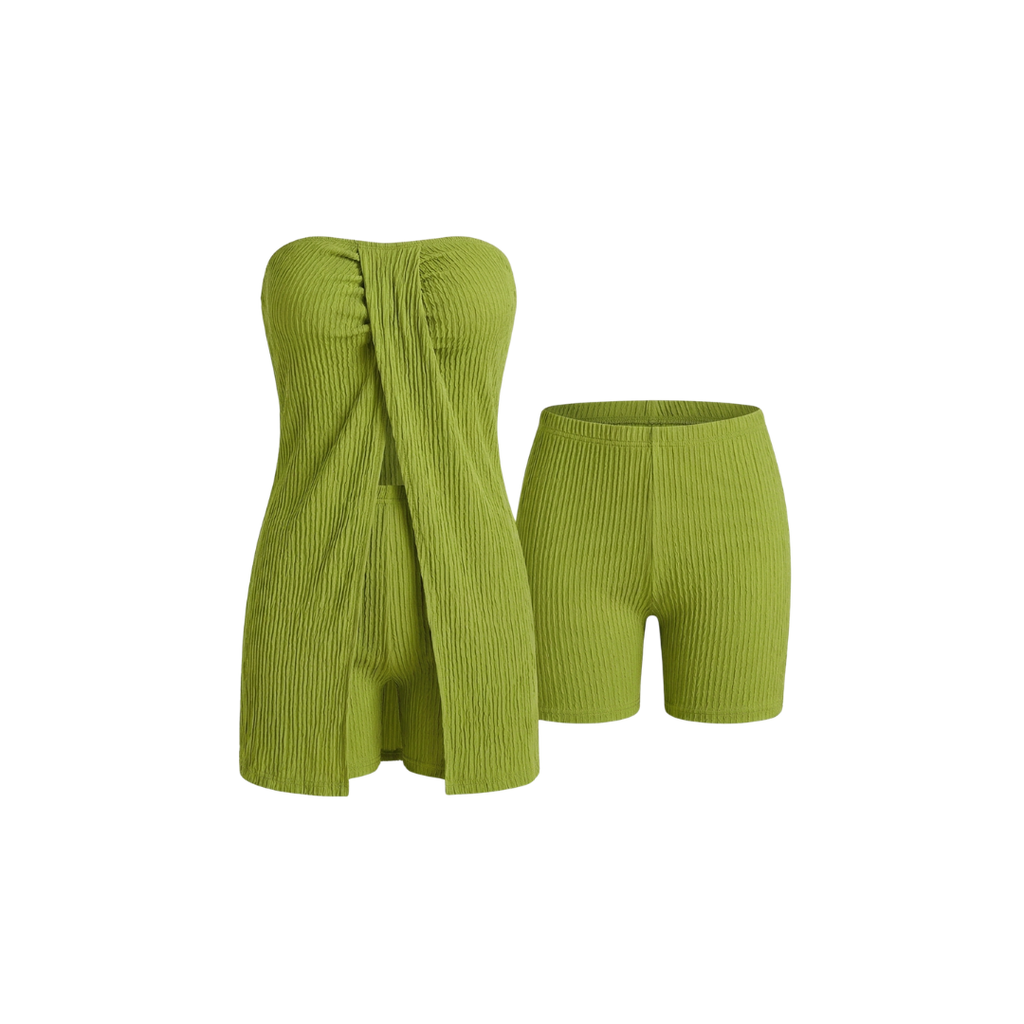 Conjunto de dos piezas para mujer: Top sin tirantes con abertura en el bajo y shorts